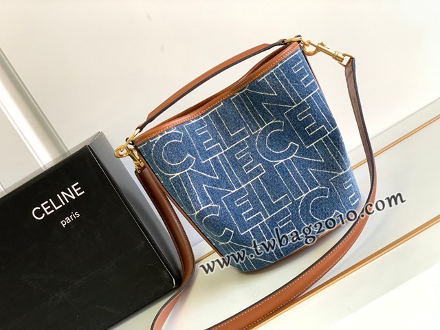 Celine專櫃2023新款Bucket 16Bag mini水桶包 賽琳195573s牛仔布水桶包 sldj2377